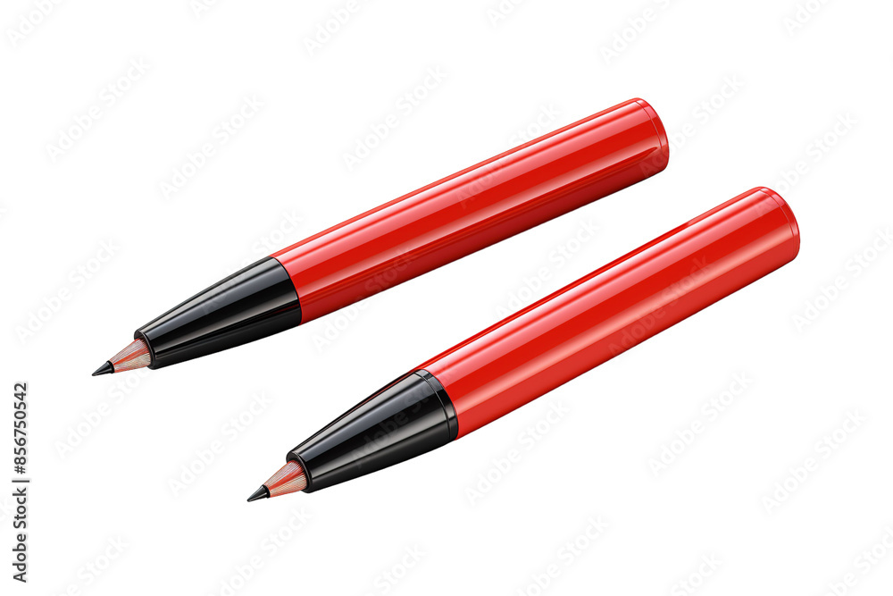 Two Vivid Red Mechanical Pencils Ready for Inspiration on a Clear PNG or White Background. Two Vivid Red Mechanical Pencils Ready for Inspiration on a Clear PNG or White Background.