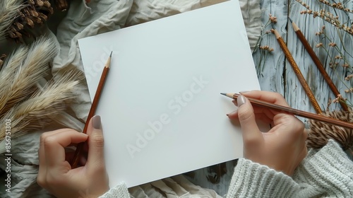 Drawing on Blank Paper with Wooden Pencil