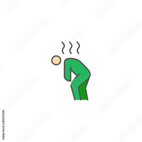 Person feeling unwell, experiencing sickness, illness, or discomfort with steam emanating from their head