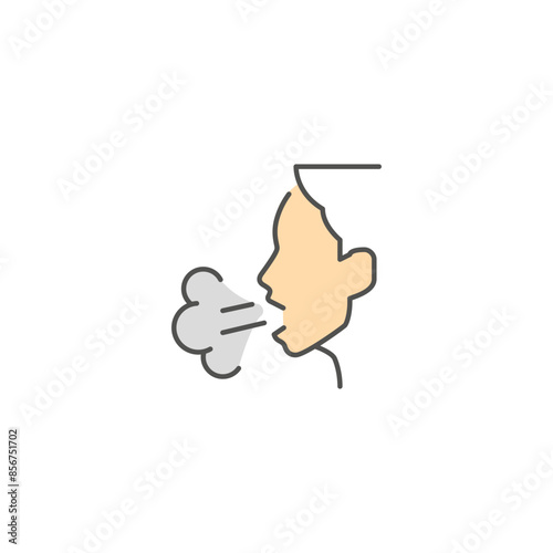 Illustration of a person exhaling smoke or vapor, symbolizing breathing out or a respiratory issue