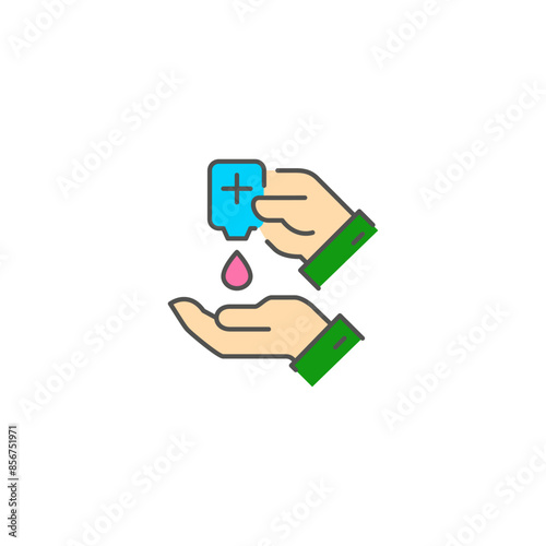 Hand sanitizer icon for hygiene and safety, demonstrating hand washing with antiseptic gel