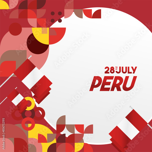 Peru Independence Day banner in modern geometric style. Square banner for website and social with typography. Background for National holiday celebration. Happy Independence Day of Peru