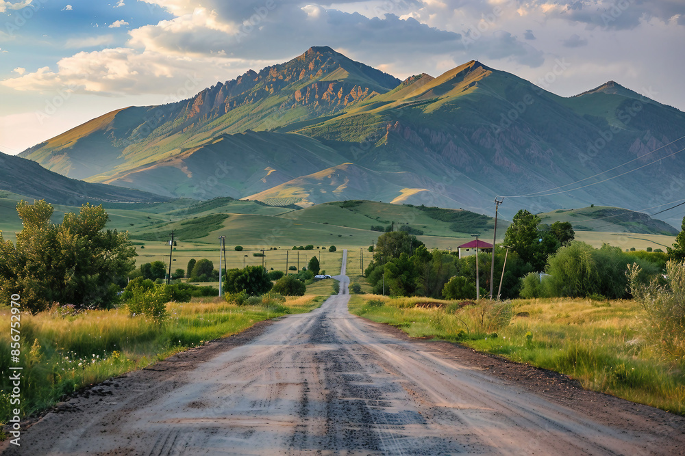 Fototapeta premium Picture of summer day green forest landscape AI generative