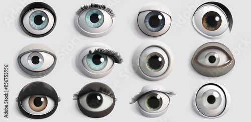 For kids and adults, cartoon realistic crazy googly wobbly eyes. Funny doll eye pairs. Modern toy glossy eyeball set for jokes.