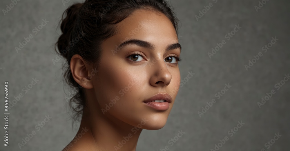 Young woman with radiant skin, highlighting skincare and beauty. Young woman with radiant skin, highlighting skincare and beauty.