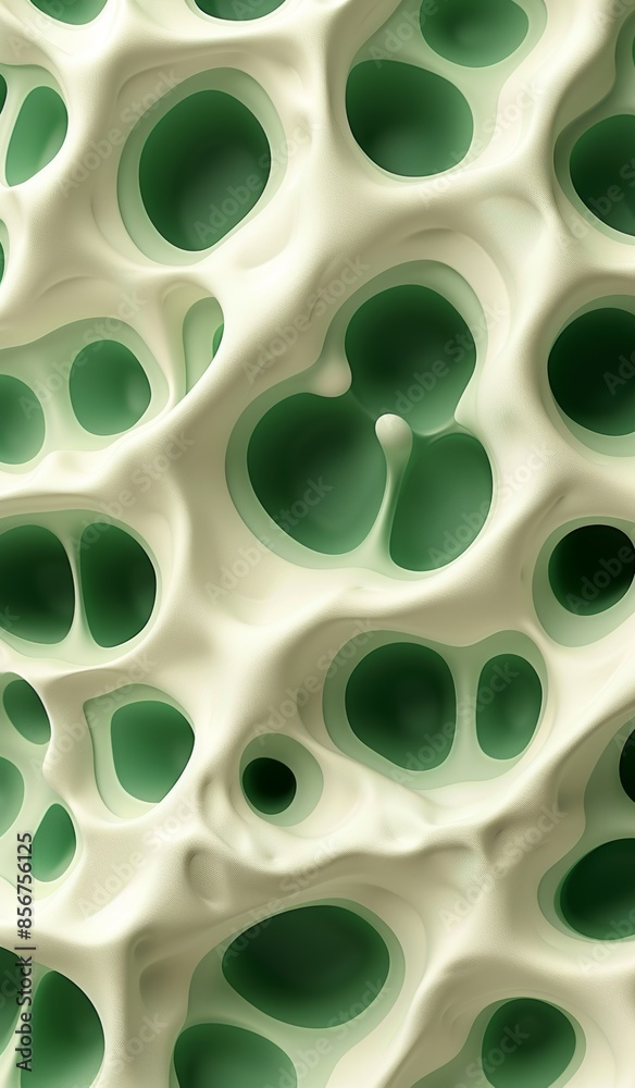 Abstract organic 3D green and white shapes with holes background Abstract organic 3D green and white shapes with holes background