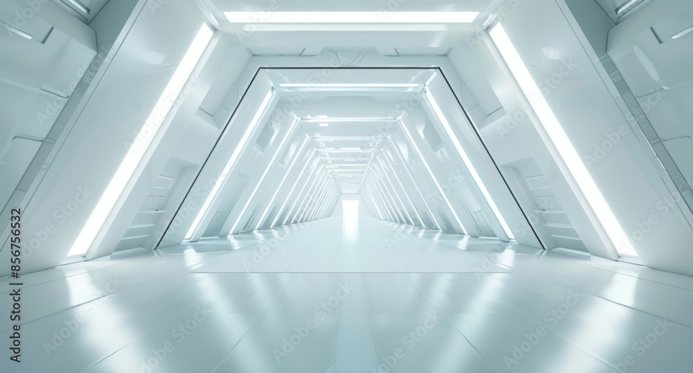 The abstract triangle spaceship corridor concept. A futuristic tunnel with light. A futuristic interior background, ideal for business, sci-fi science, and futuristic future concepts. 3D rendering. The abstract triangle spaceship corridor concept. A futuristic tunnel with light. A futuristic interior background, ideal for business, sci-fi science, and futuristic future concepts. 3D rendering.