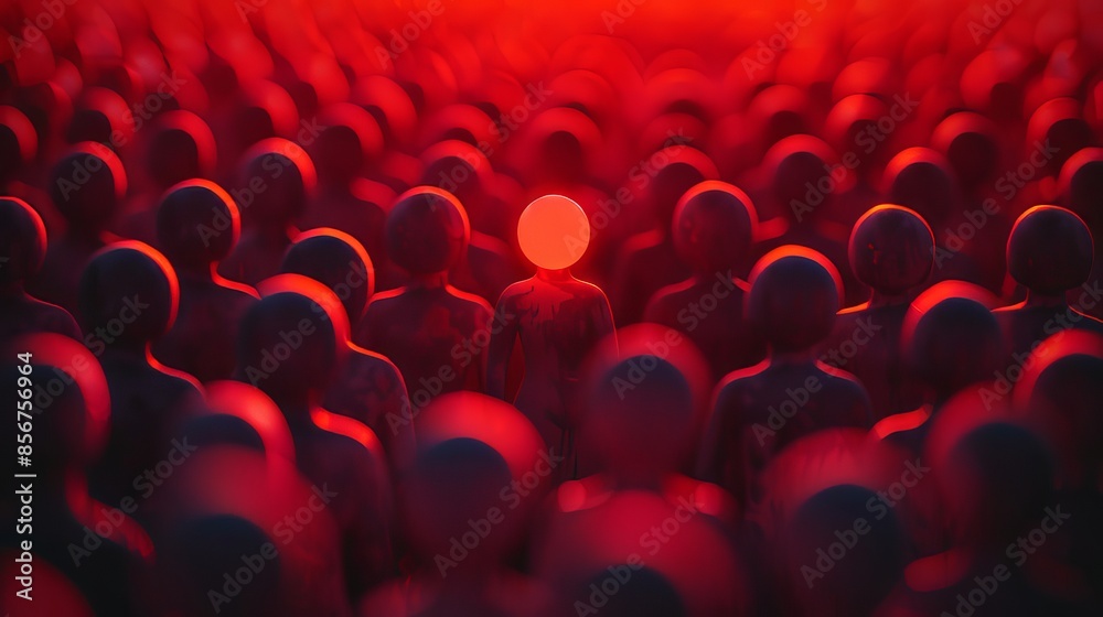 Obraz premium Red Light Figure in Crowd