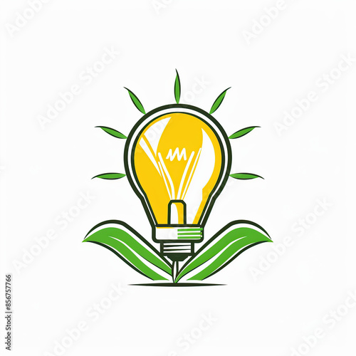 logo design, grass and light bulb logo vector illustration simple flat white background green yellow color scheme
