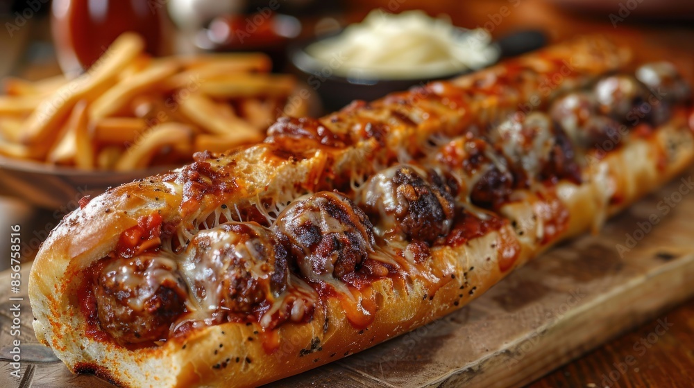Meatball Sub with Melted Cheese and Marinara Sauce Meatball Sub with Melted Cheese and Marinara Sauce