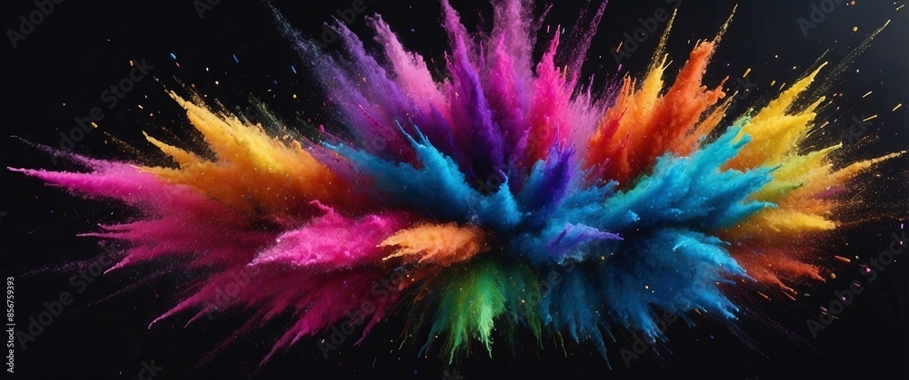 A vibrant explosion of colorful powder on a dark background, perfect for creative, festive concepts or events like color festivals and celebrations