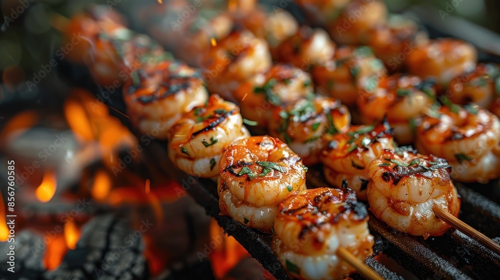 Grilled Shrimp Skewers on a Barbecue Grilled Shrimp Skewers on a Barbecue