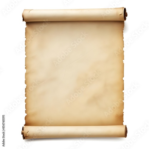 An old, rolled up parchment scroll on a white background