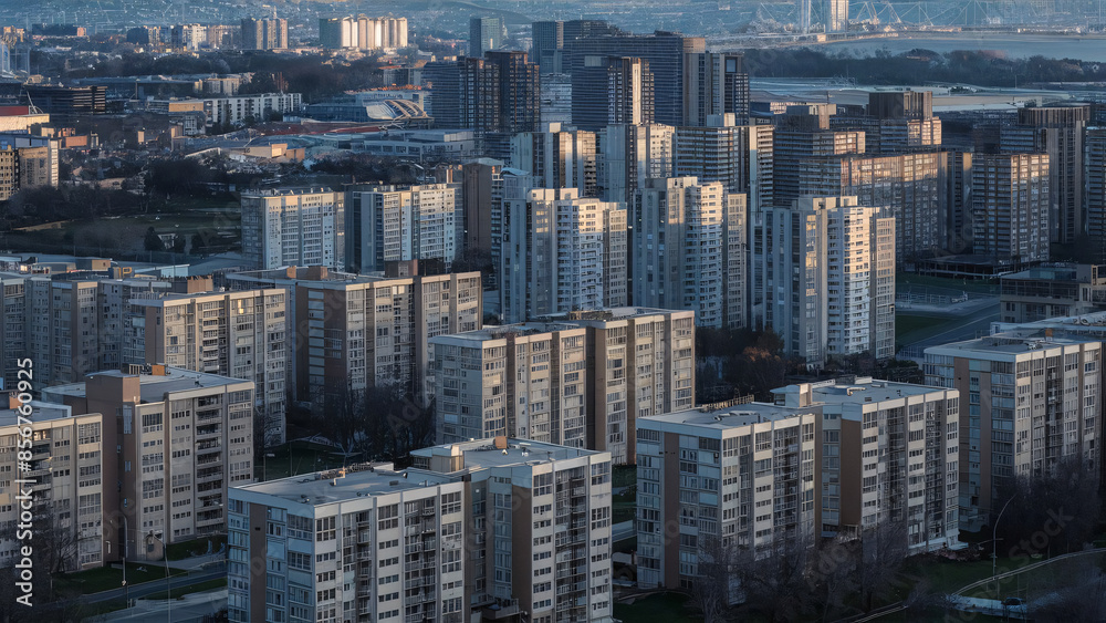 Obraz premium Blurred apartments in the city in the morning