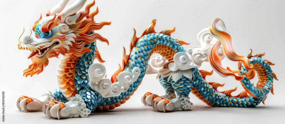 Colorful Dragon Statue with White Clouds Colorful Dragon Statue with White Clouds