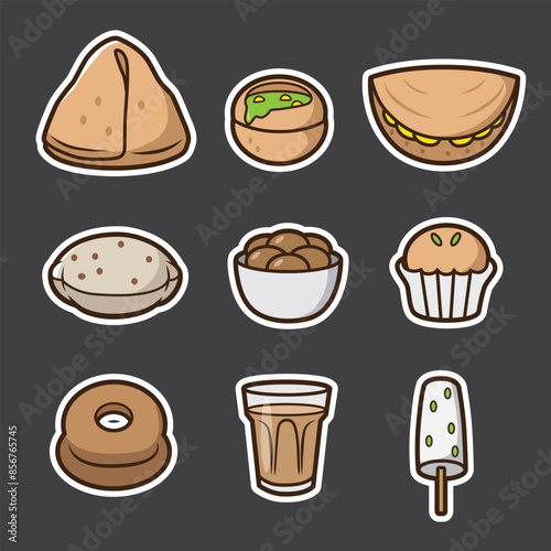 set of indian food icons and drink good for sticker, pattern t shirt, pins and graphic design 