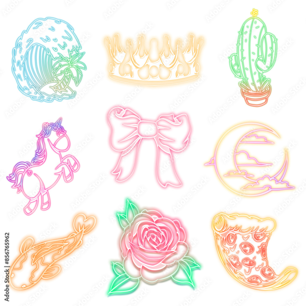 Colorful cute neon sticker collection design resources Colorful cute neon sticker collection design resources