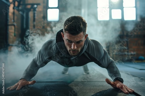 guy doing push ups - ultrahuman fitness - intense exercise or training, showcasing their dedication to pushing their physical limits and achieving peak performance