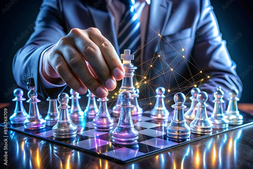 Strategic Business Planning Concept with Holographic Chessboard Strategic Business Planning Concept with Holographic Chessboard