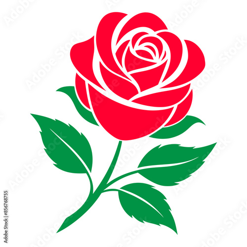 Red rose with green leaves SVG file transparent background
