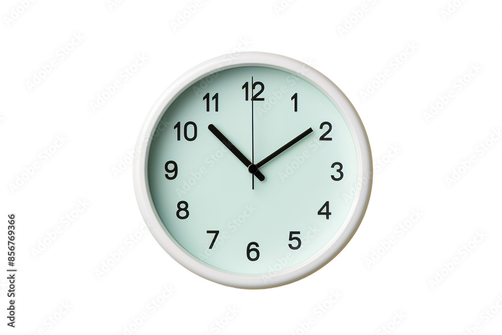 A Simple White Clock With Mint Green Isolated Against a White Background. on a Clear PNG or White Background. A Simple White Clock With Mint Green Isolated Against a White Background. on a Clear PNG or White Background.