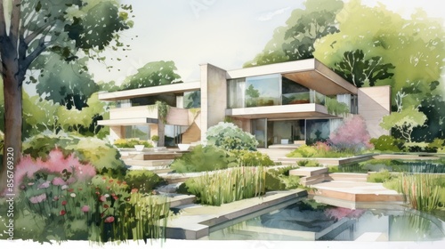 modern house and garden