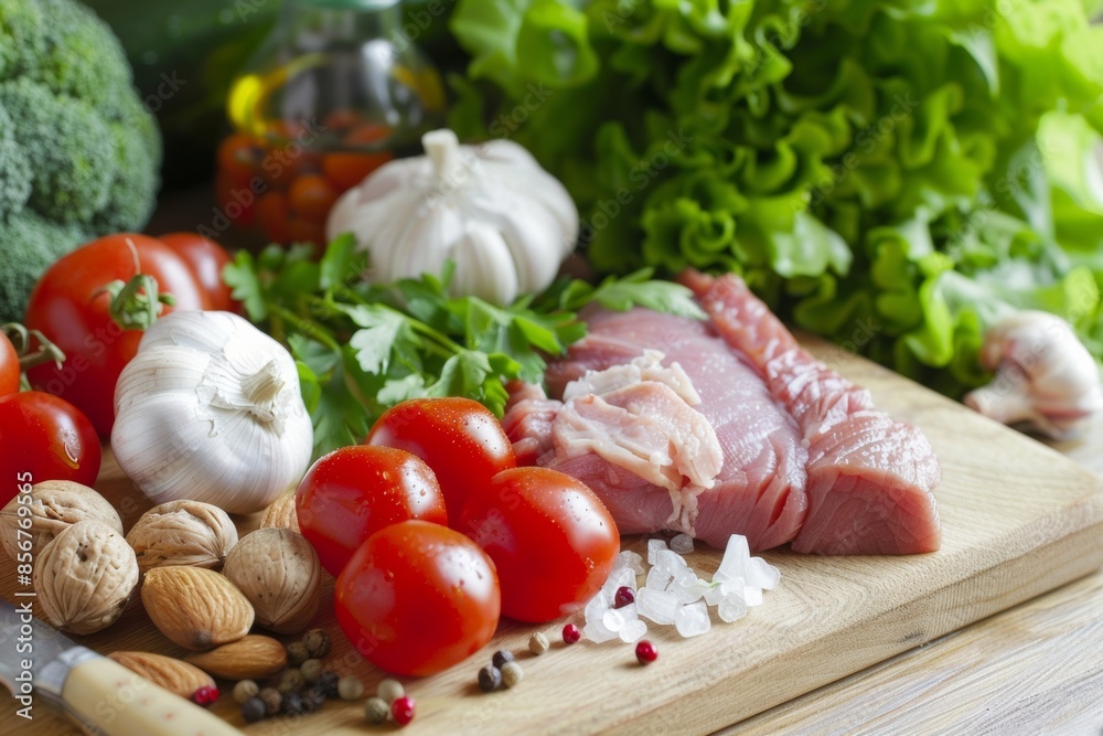 foods rich in niacinamide, such as meat, fish, nuts, and green vegetables, emphasizing the importance of healthy nutrition for beautiful skin foods rich in niacinamide, such as meat, fish, nuts, and green vegetables, emphasizing the importance of healthy nutrition for beautiful skin