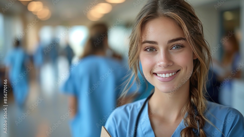 Smiling Nurse in Hospital Corridor Smiling Nurse in Hospital Corridor