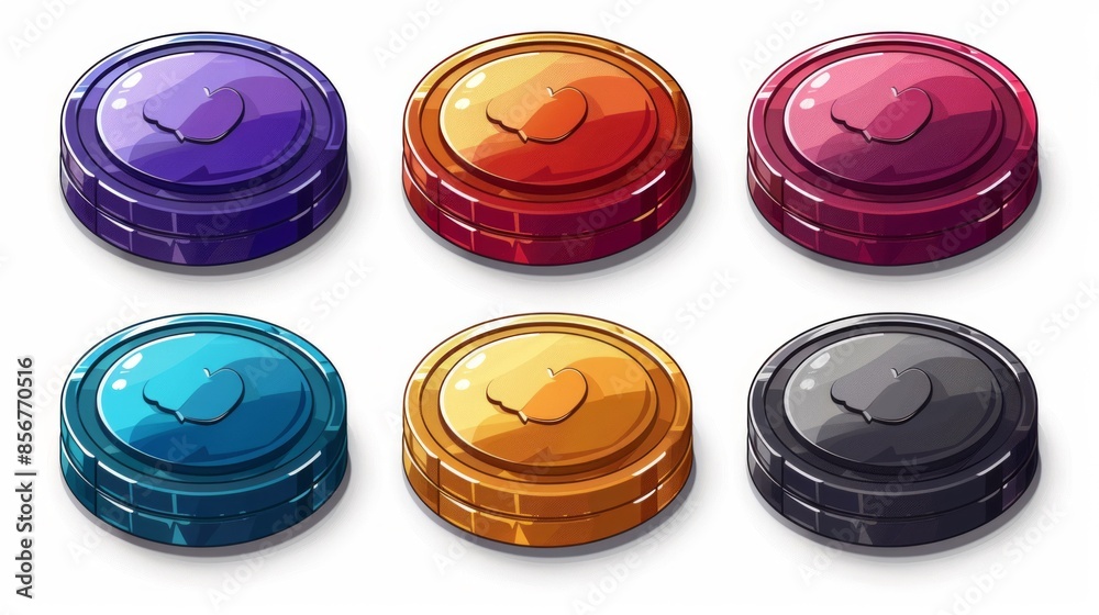 set of coins for game, on white background set of coins for game, on white background