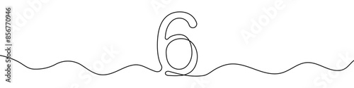 Continuous editable line drawing of number 6. One line drawing of number 6 icon. Vector illustration. Number 6 icon in one line.