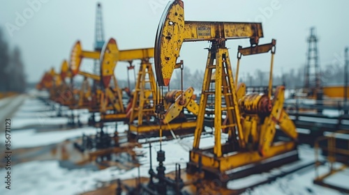 Wallpaper Mural Oil Pumpjacks in a Snowy Field Torontodigital.ca