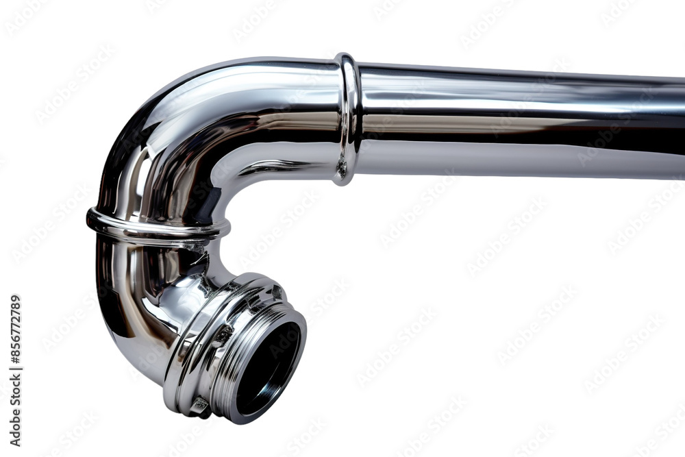A Shiny Chrome P-Trap Pipe for Plumbing Projects on a Clear PNG or White Background. A Shiny Chrome P-Trap Pipe for Plumbing Projects on a Clear PNG or White Background.