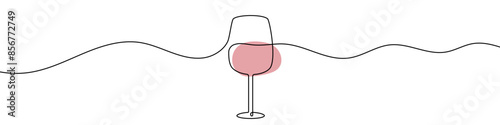 Continuous editable line drawing of wine glass. One line drawing of wine glass. Vector illustration. Wine glass icon in one line.