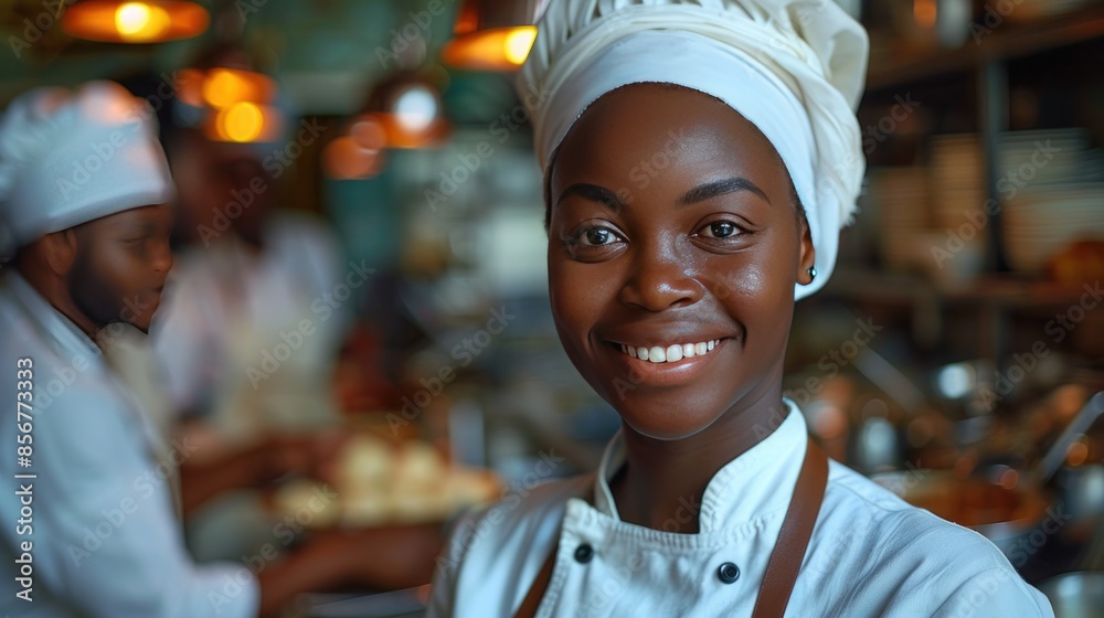 Smiling Chef in a Busy Kitchen Smiling Chef in a Busy Kitchen