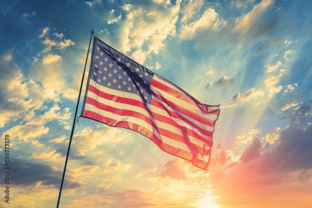 Obraz premium A vibrant illustration capturing the essence of Independence Day celebrations with fireworks, American flags, and festive decorations under a starry night sky