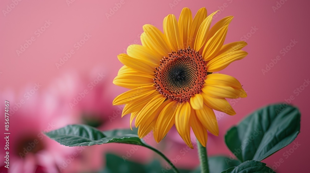 Single Sunflower with Pink Background Single Sunflower with Pink Background