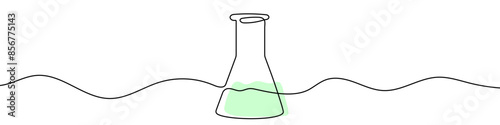 Continuous editable line drawing of Erlenmeyer flask. One line drawing background. Vector illustration. Erlenmeyer flask icon in one line.