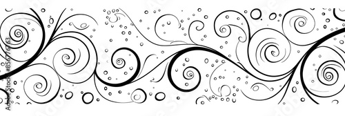 Elegant Black and White Swirl Line Art Doodle Design for Clipart or Graphic
