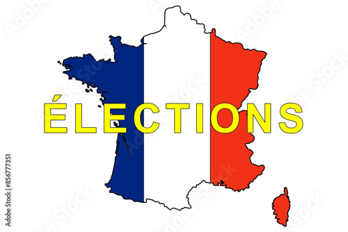 legislative elections in France, called by President Emmanuel Macron. silhouette of france and french flag text on a neutral background. Graphic illustration for election day, for news and editorial. photo