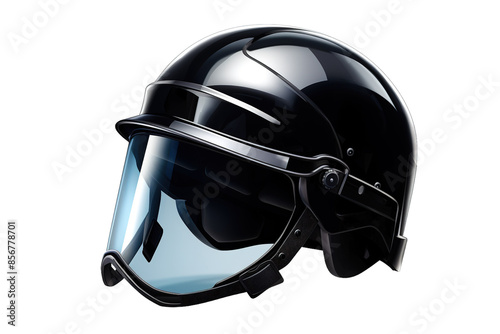 A Black Tactical Helmet With a Clear Visor, Ready for Duty on a Clear PNG or White Background.