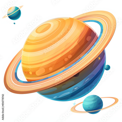 saturn planets in deep space with rings  and moons surrounded. isolated with clipping path isolated on white background, png photo