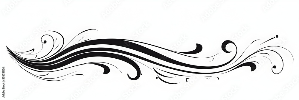 Decorative Black Scroll with Curly Ends and Small Swirls on White Background Decorative Black Scroll with Curly Ends and Small Swirls on White Background