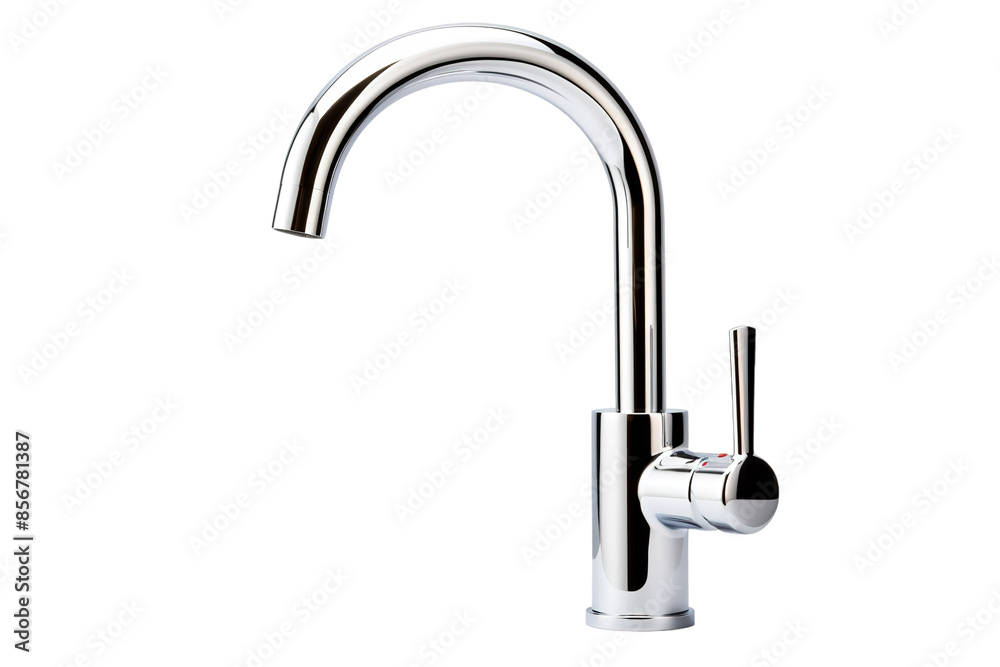 A Gleaming Chrome Kitchen Faucet Ready to Deliver a Refreshing Stream on a Clear PNG or White Background. A Gleaming Chrome Kitchen Faucet Ready to Deliver a Refreshing Stream on a Clear PNG or White Background.