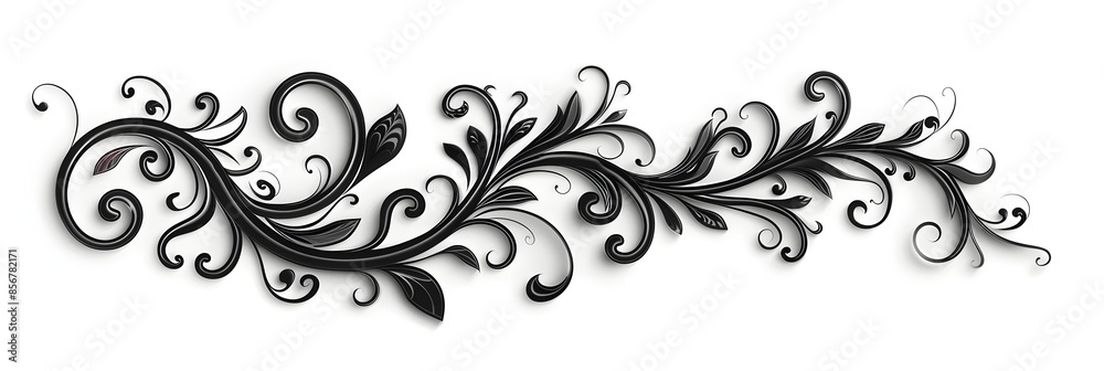 Elegant Decorative Black Scroll with Curly Ends and Small Swirls on White Background Elegant Decorative Black Scroll with Curly Ends and Small Swirls on White Background