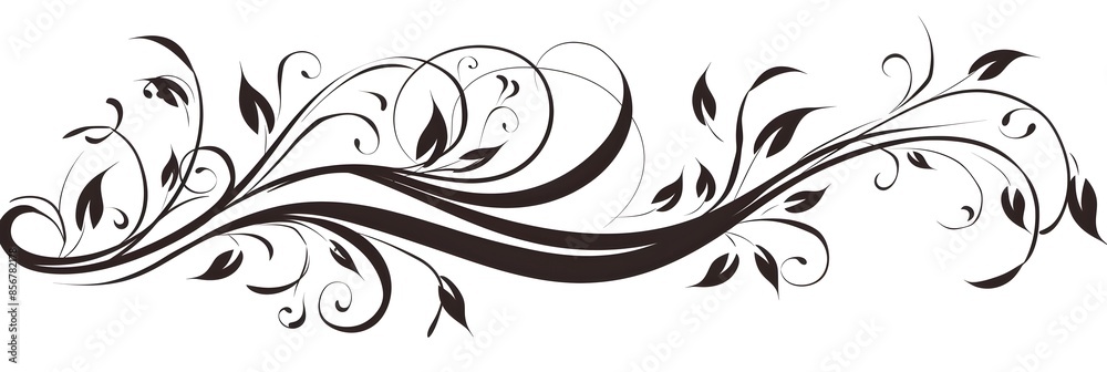 Decorative Curly Black Scroll with Swirls on White Background Decorative Curly Black Scroll with Swirls on White Background