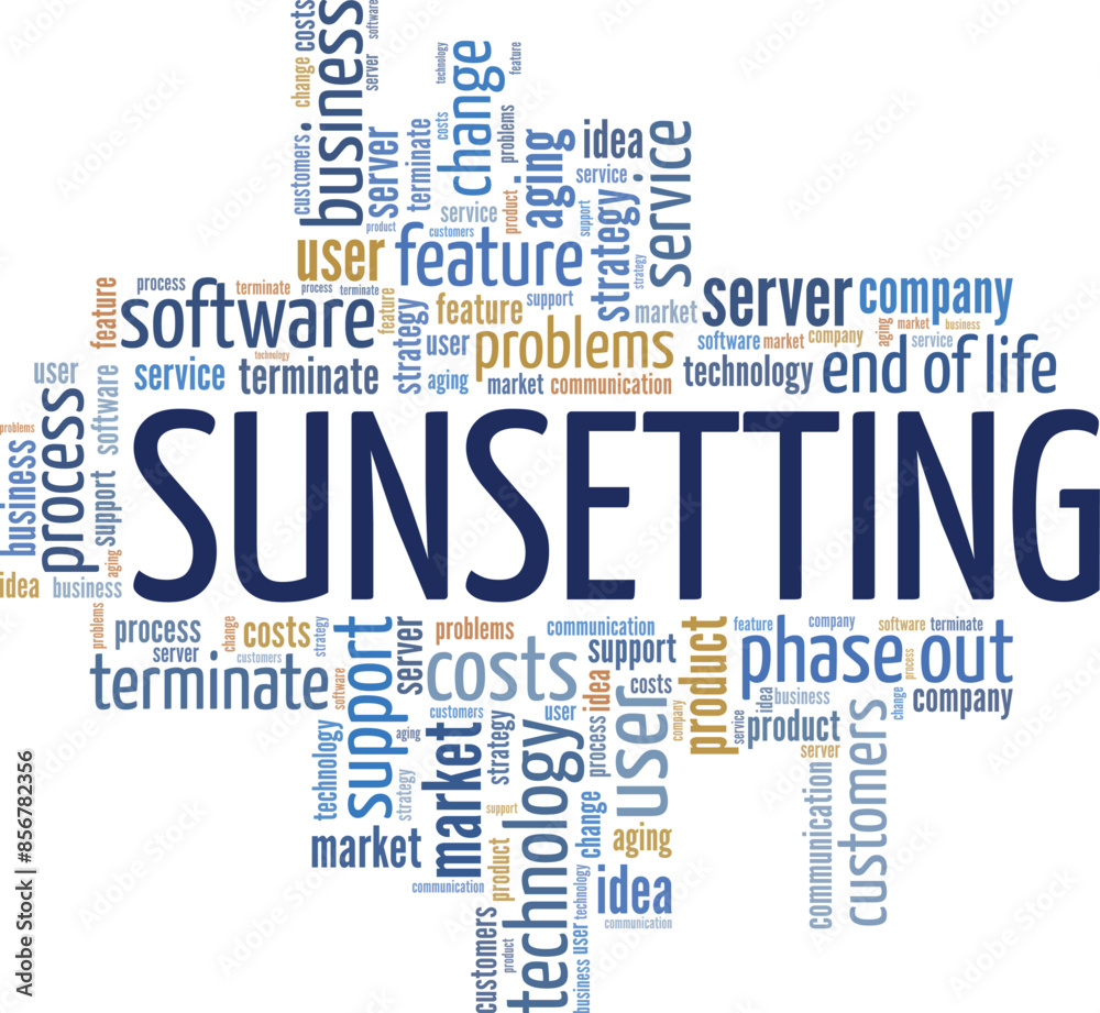 Sunsetting word cloud conceptual design isolated on white background. Sunsetting word cloud conceptual design isolated on white background.
