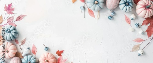 Pastel Pumpkins and Leaves with Minimalist Design