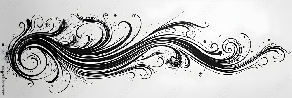 Elegant Cursive Letter Doodle with Whimsical Swirls in Black Line Art Elegant Cursive Letter Doodle with Whimsical Swirls in Black Line Art