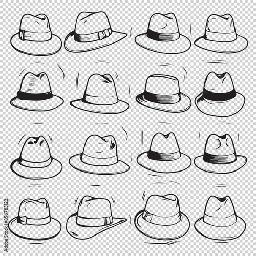 Simple hat set, black vector illustration on transparent background