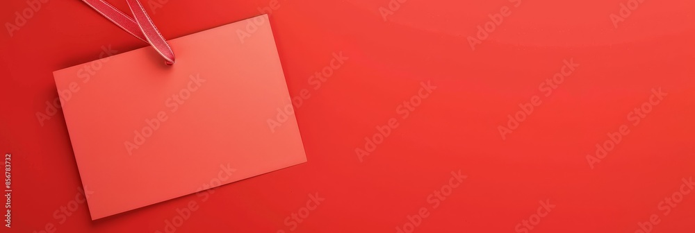 Red Card with Ribbon on Vibrant Red Background for Celebrations and Messages - A bright red card with a ribbon placed on a matching red background, perfect for festive messages and greetings. Red Card with Ribbon on Vibrant Red Background for Celebrations and Messages - A bright red card with a ribbon placed on a matching red background, perfect for festive messages and greetings.